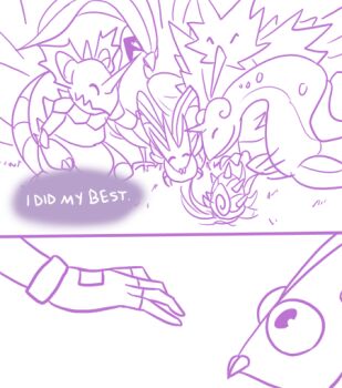 1boy cocowoushi comic english_text gen_1_pokemon lapras legendary_pokemon monochrome nidoking nintendo omastar pidgeot pokemon pokemon_(creature) purple_theme red_(pokemon) text_focus twitch_plays_pokemon venomoth zapdos