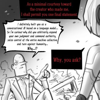 1boy 1girl android commentary doll_joints english_commentary humanoid_robot joints oligogi_meoggosipda red_eyes robot robot_girl robot_joints white_hair