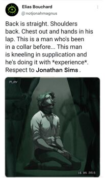 1boy bdsm bondage bound chest_hair collared_shirt design_speculation elias_bouchard facial_hair gagged glasses highres jonathan_sims kidnapped mannequin meme pants paper-worms perversion_of_canon shirt solo spoilers the_magnus_archives