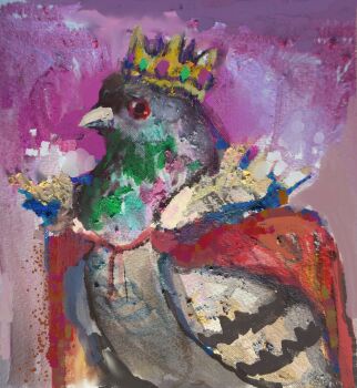 Rule 34 | absurdres, animal, animal focus, bird, crown, guilherme nunes, highres, no humans, original, pigeon, royal robe