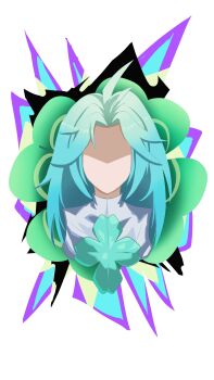 1girl absurdres ahoge blue_hair clover clover_print faceless facing_viewer hazefriz7 highres long_hair lucky_cyan_(to_be_hero_x) portrait shirt sidelocks solo to_be_hero to_be_hero_x white_shirt