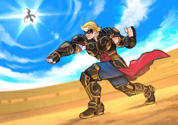 1boy armor arthur_(fire_emblem_fates) black_armor blonde_hair colosseum dragon fire_emblem fire_emblem_fates fire_emblem_heroes mask masked_male muscular muscular_male nintendo punching sethkiel