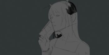 1girl animated animated_gif bare_shoulders black_dress blue_eyes bracelet brown_hair butterfly_tattoo collarbone commentary crescent crescent_earrings mp3_player dress earbuds earphones earrings english_commentary english_text expressionless eyelashes eyeshadow fake_horns glitter hairband holding_mp3_player horn_hairband horns jewelry light_particles lipstick listening_to_music long_hair makeup making-of mole mole_under_eye nail_polish original parted_lips pink_eyeshadow realistic red_hairband red_horns red_lips red_nails shal.e shoulder_tattoo sleeveless sleeveless_dress slideshow_animation solo space spaghetti_strap star_(sky) star_(symbol) star_earrings straight_hair tattoo teeth upper_body