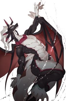 Rule 34 | 1girl, black wings, brown wings, dougaku (passionpit777), dragon, dragonmaid sheou, duel monster, from side, grey tail, highres, horns, house dragonmaid, looking up, simple background, solo, white background, wings, yu-gi-oh!