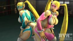 20s 2girls 3d alternate_color animated artist_name ass ass-to-ass back bent_over blonde_hair blue_eyes blueversusred breasts capcom domino_mask eye_mask female_focus frills green_leotard grinding hands_on_thighs huge_ass indoors interior knee_pads large_breasts leotard logo long_hair looking_back looping_animation mask multiple_girls muscular muscular_female patreon_logo patreon_username pink_leotard player_2 rainbow_mika revealing_clothes rubbing source_filmmaker_(medium) standing street_fighter street_fighter_v toned toned_female twintails video watermark web_address wrestler wrestling_mask wrestling_outfit wrestling_ring yuri