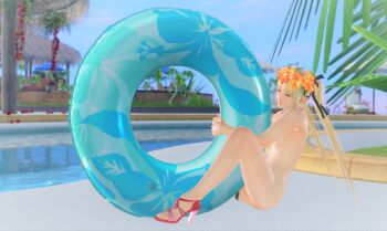 3d absurdres blonde_hair dead_or_alive dead_or_alive_3d high_heels highres loli marie_rose nude pool poolside tagme twintails