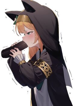 1girl animal_ear_headwear animal_ears blue_archive commentary_request ehoumaki fake_animal_ears fellatio food heoningu highres korean_commentary long_hair makizushi mari_(blue_archive) nun oral orange_hair sexually_suggestive simple_background simulated_fellatio solo sushi white_background