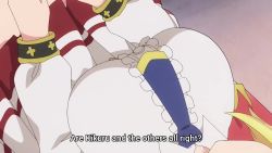 &gt;_&lt; 1girl animated anime_screenshot between_breasts blonde_hair blue_eyes blue_necktie blush bouncing_breasts bra breasts breasts_squeezed_together bursting_breasts button_gap buttons cleavage enome frilled_shirt frills futoku_no_guild highres huge_breasts long_hair long_sleeves necktie necktie_between_breasts open_mouth pink_bra popped_button shirt sidelocks sound subtitled tearing_up underboob underwear video wardrobe_malfunction white_shirt