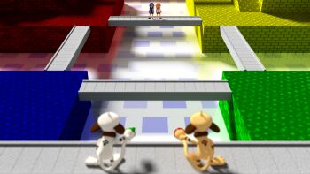 Rule 34 | 2girls, 3d, alternate color, arena, blue hair, company connection, crossover, faceoff, gen 2 pokemon, highres, inkling, inkling girl, inkling player character, mario (series), mario kart, mario kart 64, monster girl, multiple girls, nintendo, orange hair, picano, pokemon, pokemon (creature), shiny pokemon, smeargle, splatoon (series), splatoon 1