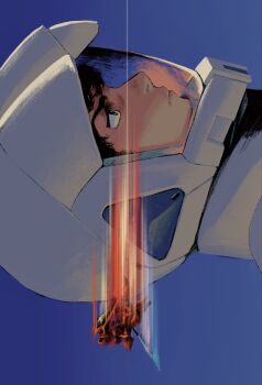 1boy akawakesen amuro_ray armor blue_background blue_sky brown_hair char&#039;s_counterattack earth_federation energy_sword gundam helmet highres holding holding_shield holding_sword holding_weapon male_focus mecha mecha_focus mecha_pilot_suit mobile_suit motion_blur motion_lines neo_zeon normal_suit_(gundam) portrait red_armor robot sazabi serious shield short_hair sideways sky space_helmet spacesuit speed_lines sword weapon