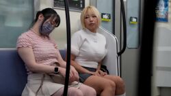 1boy 2girls animated ass black_hair blonde_hair breasts censored clothed_sex cowgirl_position exhibitionism female_ejaculation female_masturbation fingernails gluteal_fold gyaru japanese_(nationality) jav knees large_breasts male_pubic_hair mask masturbation moaning multiple_girls no_panties peeing photo_(medium) pubic_hair public_indecency public_nudity real_life seina_arisa sex short_hair skirt sleeping sound stealth_masturbation straddling tagme thick_thighs thighs train_interior upskirt vaginal video watch