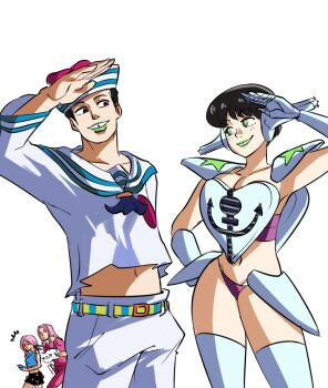 2boys 2girls breasts genderswap green_lips highres jojo_no_kimyou_na_bouken jojolion josuke_higashikata_(jojolion) multiple_boys multiple_girls paisley_park panties shounen_jump soft_&amp;_wet stand_(jojo) tinafate1 underwear yasuho_hirose