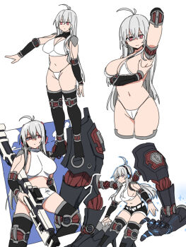 ahoge breasts copyright_request cyborg durindana_7 headphones highres large_breasts midriff multiple_views simple_background tagme thighs white_background white_hair wire