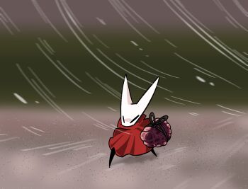 Rule 34 | 1girl, absurdres, arthropod girl, chun grandfa, cloak, highres, hollow knight, hollow knight: silksong, hornet (hollow knight), mask, package, red cloak, sand, solo, spongebob squarepants (series), storm, wind