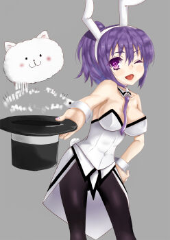 commentary_request gochuumon_wa_usagi_desu_ka? hat heart heart-shaped_pupils heart_in_eye highres kawamata_koori leotard necktie playboy_bunny purple_eyes purple_hair purple_necktie symbol-shaped_pupils symbol_in_eye tedeza_rize tippy_(gochiusa) top_hat white_leotard