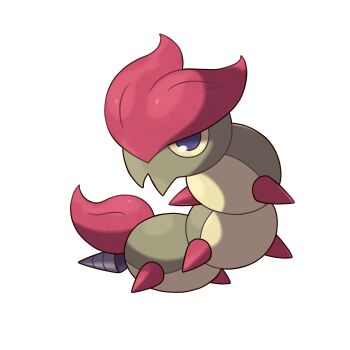 absurdres animal_focus blue_eyes bug colored_sclera fakemon full_body highres hyshirey nintendo no_humans official_style original pokemon red_hair short_hair simple_background solo spikes transparent_background yellow_sclera