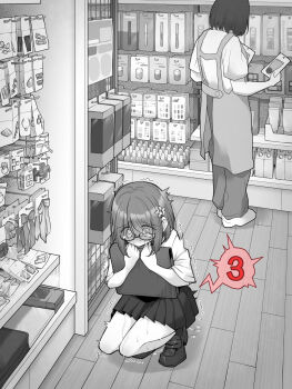 Rule 34 | 2girls, bag, blush, commentary request, glasses, highres, holding, holding bag, implied vibrator, indoors, kakuremino7928, large variant set, medium hair, miniskirt, monochrome, multiple girls, original, paid reward available, pleated skirt, pussy juice, sailor collar, sailor shirt, school uniform, semi-rimless eyewear, serafuku, shirt, shoes, short sleeves, skirt, socks, solo focus, squatting, trembling, under-rim eyewear, variant set