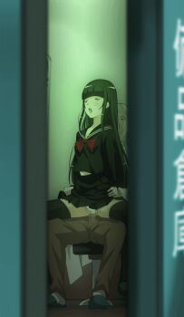 1boy 1girl age_difference aged_up animated animated_gif brown_hair censored closed_eyes clothed_sex clothes clothes_lift grabbing_from_behind kosokosomaru_(higashi_taishi) long_hair old old_man on_person open_mouth original reverse_cowgirl_position reverse_upright_straddle school_uniform sex sex_from_behind sitting sitting_on_person size_difference skirt skirt_lift skirt_tug straddling voyeur_pov voyeurism