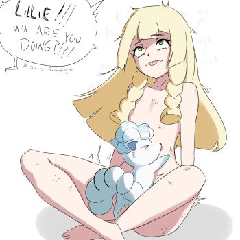 &gt;_&lt; 1boy 1girl alolan_form alolan_vulpix animal_ears bestiality blonde_hair braid completely_nude english_text flat_chest fox gen_1_pokemon gen_7_pokemon green_eyes hashigeiart hetero highres lillie_(pokemon) loli long_hair multiple_tails nintendo nude pokemon pokemon_(creature) pokemon_sm pokephilia sex simple_background size_difference speech_bubble tail tearing_up testicles tongue tongue_out trembling vaginal vulpix white_background white_fur