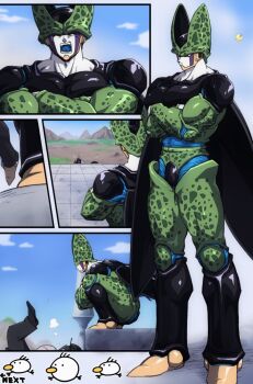 3boys arena arrow_(symbol) bird black_pants black_shoes black_skin black_wings blue_skin blue_sky blue_tongue bored bug butterfly camera cell_(dragon_ball) closed_mouth cloud colored_skin colored_tongue comic commentary crossed_arms crouching dragon_ball dragonball_z fallen_down flying_sweatdrops full_body green_skin hiding highres holding holding_camera insect looking_at_another looking_down male_focus multicolored_skin multiple_boys multiple_views oguri_shun open_mouth pants perfect_cell purple_skin recording red_eyes shoes sky smile smirk solo_focus spots squatting standing teeth upper_body walking white_skin wings yaoi yawning yellow_skin