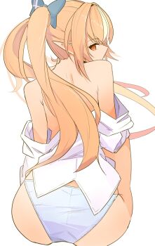 1girl ass expressionless highres hololive looking_at_viewer looking_back minamotojonny pointy_ears shiranui_flare tagme