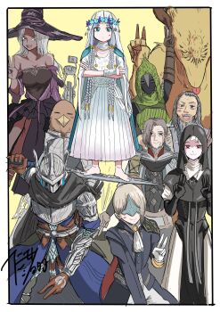 Rule 34 | animal head, beard, bird boy, black skin, blindfold mask, blue surcoat, brother and sister, colored eyelashes, colored skin, commentary request, doll joints, dress, duchess (elden ring), elden ring, elden ring nightreign, executor (elden ring), facial hair, flower wreath, green hood, guardian (elden ring), hat over eyes, helmet, highres, ironeye (elden ring), joints, large hat, mask, miya zirou, monster, raider (elden ring), recluse (elden ring), revenant (elden ring), short hair, siblings, smile, undertaker (elden ring), white eyelashes, winged helmet, witch, wylder (elden ring)