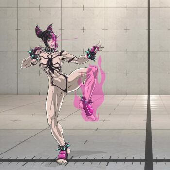 animated black_hair black_tape_project capcom han_juri highres multicolored_hair muscular muscular_female pink_hair revealing_clothes robb_reis street_fighter street_fighter_6 street_fighter_v tagme twintails video