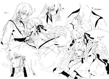 1futa 1girl aftersex bang_dream! bang_dream!_it&#039;s_mygo!!!!! blush chinese_text commentary_request earrings erection forked_tongue futa_with_female futanari greyscale hair_ornament hair_ribbon hairclip highres jewelry long_hair long_tongue monochrome ne2op penis pussy ribbon sailor_collar sidelocks snake_hair sweat togawa_sakiko tongue translation_request very_long_tongue wakaba_mutsumi