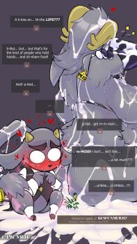 1boy 1girl aftersex animal_ears ass blush breasts butler_(pseudoregalia) christmas colored_skin cum cum_in_pussy dialogue_box english_text excessive_cum fakeryway grey_background grey_fur grey_skin heart horns huge_ass inflation medium_breasts mistletoe nipples on_person partially_undressed penis pseudoregalia simple_background sitting size_difference stomach_bulge sybil_(pseudoregalia) thighhighs vaginal veins veiny_penis