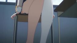 1girl ahoge alisa_mikhailovna_kujou animated anime_screenshot black_skirt black_vest blue_eyes bow bowtie breasts chair crossed_legs feet foot_focus grey_jacket hair_between_eyes hair_ribbon highres indoors jacket long_hair long_sleeves medium_breasts open_clothes open_jacket red_bow red_bowtie red_ribbon ribbon school_uniform shirt sidelocks single_thighhigh sitting skirt sound tagme thighhighs thighs tokidoki_bosotto_roshia-go_de_dereru_tonari_no_alya-san vest video white_hair white_shirt white_thighhighs window