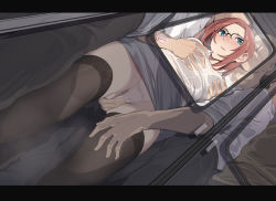 1girl against_glass black-framed_eyewear black_panties black_thighhighs blue_eyes blush breasts chikan clothes_lift collared_shirt commentary dress_shirt dutch_angle female_pubic_hair fingering fingering_through_clothes from_below glasses grabbing_another&#039;s_breast grabbing_from_behind grey_skirt groping hand_on_another&#039;s_thigh hetero highres letterboxed medium_breasts molestation multiple_boys nagioka office_lady original over-rim_eyewear panties parted_lips pencil_skirt pubic_hair pubic_hair_peek red_hair semi-rimless_eyewear shirt skindentation skirt skirt_lift solo_focus thighhighs through_clothes underwear white_panties white_shirt x-ray