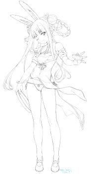 1girl absurdres animal_ears azur_lane bare_legs bell bracelet braid braided_hair_rings breast_curtain china_dress chinese_clothes dated dress extra_ears food full_body greyscale hair_bell hair_ornament hair_rings highres holding holding_food holding_tray jewelry long_hair looking_at_viewer monochrome mooncake one_eye_closed panties rabbit_ears rabbit_girl shimakaze_(azur_lane) shimakaze_(clumsy_moon_rabbit)_(azur_lane) shoes side-tie_panties signature simple_background smile solo tray umyonge_(lkakeu) underwear very_long_hair white_background