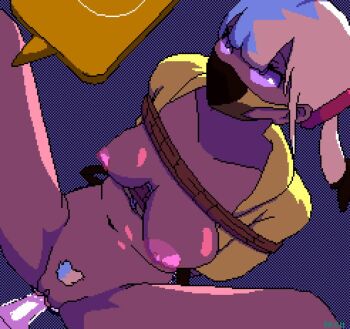 1boy 1girl animated bdsm blonde_hair blue_hair bondage bouncing_belly bouncing_breasts bouncing_thighs bound breasts canari_(pokemon) collarbone female_pubic_hair froll_(artist) gradient_hair jacket long_hair looping_animation mask missionary mouth_mask multicolored_hair navel nintendo nipples pokemon pokemon_legends:_z-a pubic_hair rotom rotom_phone sex spread_legs stomach tagme thighs twintails two-tone_hair ugoira vaginal video yellow_jacket