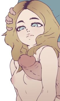 1boy 1girl android armpit_sex armpits blonde_hair blue_eyes breasts breasts_out expressionless hand_on_another's_head hetero highres landoz0 large_penis lips loli long_hair m3gan m3gan_(character) nipples no_bra nude penis robophilia robot robot_girl small_breasts solo_focus thick_lips