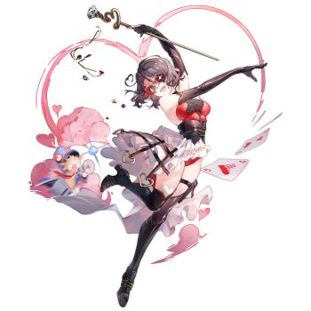 2girls :d ace_(playing_card) ace_of_hearts aqua_gemstone asymmetrical_eyewear bare_shoulders black_choker black_corset black_gemstone black_gloves black_hair black_shoes black_thighhighs blank_eyes blonde_hair blurry breasts cane car card chasing choker corset crinoline diamond_(gemstone) domino_mask elbow_gloves eye_mask full_body gem girls'_frontline gloves green_eyes heart high_heels highres holding holding_cane holding_megaphone holster imoko_(imonatsuki) jewelry leotard looking_at_viewer mask medium_breasts megaphone motor_vehicle multiple_girls necklace official_alternate_costume official_art open_mouth orange_gemstone p2000_(girls'_frontline) p2000_(sweetheart_hunter)_(girls'_frontline) phantom_thief playing_card police_car purple_gemstone red-framed_eyewear red_gemstone red_leotard revision shoes short_hair shouting showgirl_skirt simple_background skirt smile smoke solo_focus standing standing_on_one_leg super-shorty_(girls'_frontline) teeth thigh_holster thigh_strap thighhighs third-party_source transparent_background two_of_hearts unworn_jewelry unworn_necklace upper_teeth_only v-shaped_eyes white_gemstone white_skirt