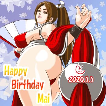 1girl ass breasts from_behind george_gog huge_ass huge_breasts large_breasts long_hair looking_at_viewer pale_skin shiranui_mai the_king_of_fighters