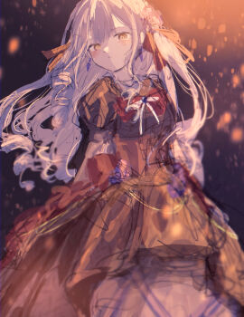 1girl absurdres bang_dream! bang_dream!_it&#039;s_mygo!!!!! black_ribbon black_shirt black_skirt blue_hair brown_corset commentary corset earrings hair_ribbon highres jewelry latte_bf long_hair looking_at_viewer open_mouth ribbon shirt skirt solo tearing_up togawa_sakiko yellow_eyes