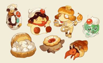 :d alternate_element blush bottle butter castform cherry clamperl closed_eyes comfey commentary_request donut dwebble food fruit gen_2_pokemon gen_3_pokemon gen_5_pokemon gen_6_pokemon gen_7_pokemon holding newo_(shinra-p) nintendo no_humans open_mouth orange_eyes pokemon pokemon_(creature) skiploom slurpuff smeargle smile tongue |d