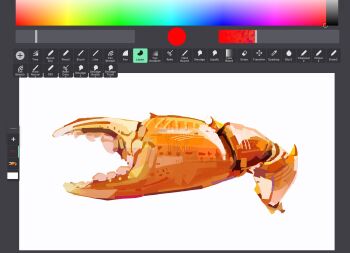 art_program_in_frame commentary crab crab_claw english_commentary highres junbuug no_humans object_focus original painterly screencap severed_arm severed_limb simple_background still_life white_background