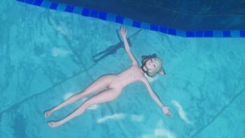 3d barefoot breasts closed_mouth collarbone completely_nude female_focus final_fantasy final_fantasy_xiv from_above full_body hair_ornament highres khloe_aliapoh lips loli miqo&#039;te navel nipples nude outstretched_arms pussy short_hair small_breasts solo spread_arms thigh_gap toes