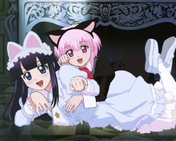 00s 2girls aizawa_masahiro animal_ears artemis artemis_(tsukuyomi) cat_ears hazuki_(tsukuyomi) multiple_girls paw_pose shoes tsukuyomi_moonphase