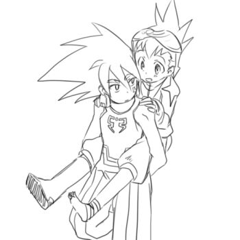 2boys bandaged_foot bandages barefoot capcom carrying feet geo_stelar_(mega_man) goggles heriyama injury legs looking_at_another mega_man_(series) mega_man_star_force mega_man_star_force_(series) multiple_boys simple_background soles solo_(mega_man) spiked_hair white_background