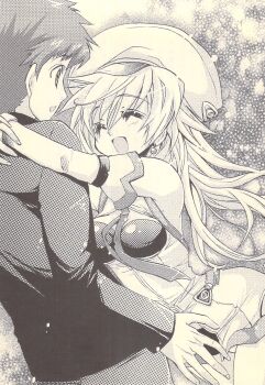 Rule 34 | 1boy, 1girl, aritai susumu, bandeau, black gloves, black panties, black thighhighs, blood tune, blush, boots, chaos;head, closed eyes, couple, detached sleeves, earrings, fingerless gloves, gloves, greyscale, happy, hetero, highres, hug, jewelry, long hair, magical girl, monochrome, necktie, official art, open mouth, panties, scan, science adventure, seira orgel, smile, surprised, thick thighs, thighhighs, thighs, underwear, white boots, white panties, white sleeves, yukiwo