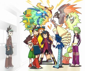 6+boys bad_id bad_twitter_id blonde_hair blue_dress blue_pantyhose brown_hair bud_bison_(mega_man) corvus_(mega_man) dress drill_hair eyewear_on_head fingerless_gloves flying_sweatdrops gemini_(mega_man_star_force) geo_stelar_(mega_man) glasses gloves green_hair hand_in_pocket highres jack_(mega_man) jewelry long_hair luna_platz_(mega_man) mega_man_(series) mega_man_star_force_(series) mega_man_star_force_3 multiple_boys necklace okkuu_(oexistcm) omega-xis_(mega_man) pants pantyhose patrick_sprigs_(mega_man) pedia_(mega_man_star_force) purple_pants red_gloves striped_clothes striped_pantyhose taurus_fire_(mega_man) twin_drills very_long_hair vogue_(mega_man) zack_temple_(mega_man)