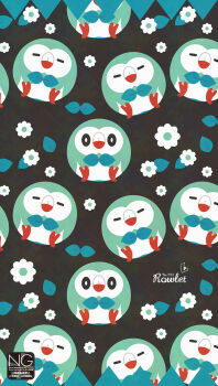alternate_color animal_focus bird closed_eyes flower gen_7_pokemon highres looking_at_viewer meme_(sleepsheep) nintendo no_humans open_mouth owl pokemon pokemon_(creature) pokemon_focus rowlet shiny_pokemon wings