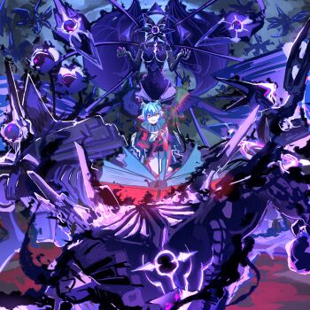 1girl absurdres blue_hair book breasts choker cleavage crossed_bangs ethereal_(zenless_zone_zero) goat_girl goat_horns harukimatsui_25 highres holding holding_staff horns looking_at_viewer lucia_elowen nineveh_(zenless_zone_zero) open_book pointy_ears smile solo staff yellow_eyes zenless_zone_zero