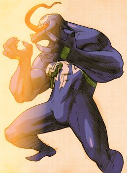 1boy arms_up bengus capcom claws facing_to_the_side game_cg highres long_tongue male_focus marvel marvel_vs._capcom marvel_vs._capcom_2 monster_boy muscular muscular_male non-web_source official_art open_mouth parasite scan sharp_teeth sidelighting smile solo spider-man_(series) symbiote teeth tongue tongue_out venom_(marvel) very_long_tongue