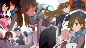 1boy 4girls all_fours artist_request ass ass_focus before_and_after breast_envy breast_press breasts brother_and_sister brown_eyes brown_hair chibi evangelion:_3.0+1.0_thrice_upon_a_time evangelion:_3.0_you_can_(not)_redo flashback floating_hair glasses happy hat huge_ass katsuragi_misato kitakami_midori large_breasts long_hair looking_at_another looking_at_viewer looking_to_the_side low_twintails makinami_mari_illustrious mecha_pilot_suit multiple_girls neon_genesis_evangelion one_eye_closed plugsuit_(evangelion) rebuild_of_evangelion sequential siblings simple_background sitting smile suzuhara_sakura suzuhara_touji twintails very_long_hair wink