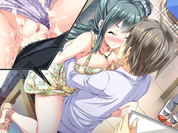 1boy 1girl akaza bare_shoulders blush breast_press breasts brown_hair cameltoe cautious censored change!_ano_musume_ni_natte_kunkun_peropero cleavage closed_eyes clothed_sex clothing_aside cum cum_in_pussy drill_hair grabbing_another&#039;s_breast green_eyes green_hair groping hetero large_breasts long_hair matching_hair/eyes may-be_soft miyamori_sakura open_fly open_mouth orgasm panties panties_aside public_indecency pussy sex sneaky stealth stealth_sex teacher teacher_and_student underwear