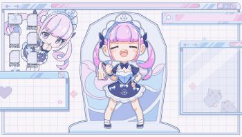 1girl ahoge alternate_costume anchor_symbol animal_ear_legwear animal_ears animated animated_gif bad_source black_jacket black_shoes blazer blue_dress blue_hair blue_skirt blush bouncing_breasts braid breasts cardigan cat_ear_legwear cat_ears chibi choker cleavage closed_eyes colored_inner_hair curly_hair dialogue_box dress ear_wiggle flying_sweatdrops full_body hairband hand_on_own_hip highres hololive jacket long_hair maid maid_headdress medium_breasts minato_aqua minato_aqua_(1st_costume) minato_aqua_(sailor) minato_aqua_(school_uniform) multicolored_hair nanaco_41n one_eye_closed open_mouth pantyhose paw_pose purple_eyes purple_hair purple_skirt revolving_door ribbon shirt shoes short_dress skirt smile solo streaked_hair stuffed_animal stuffed_rabbit stuffed_toy thigh_strap thighhighs twin_braids twintails two-tone_hair two_side_up v virtual_youtuber white_cardigan white_pantyhose white_shirt white_thighhighs